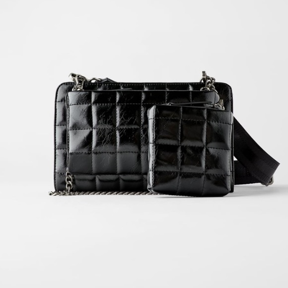 Zara black quilted triple crossbody wallet - Picture 2 of 13